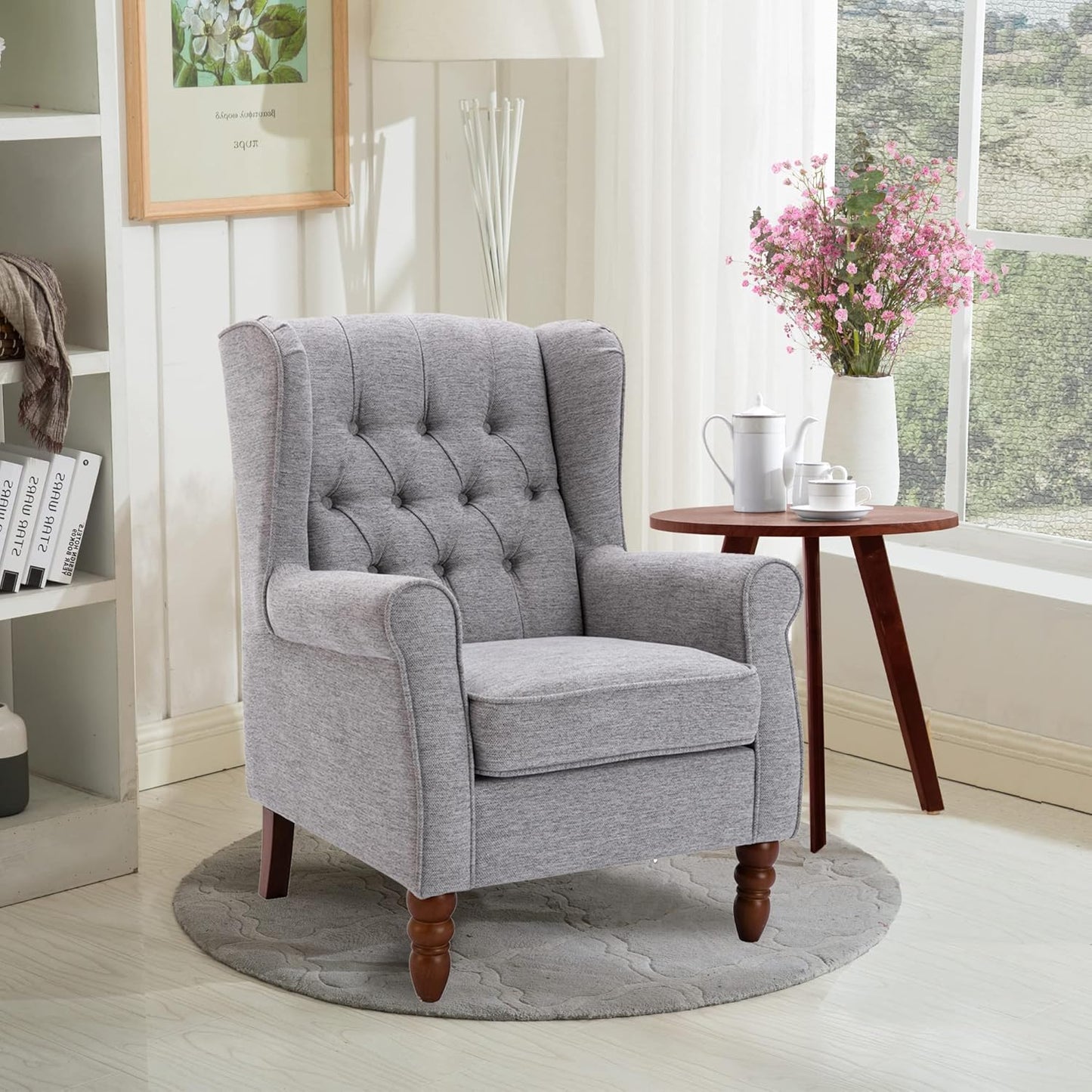 Thick Upholstered Button Tufted Wingback Armchair B226