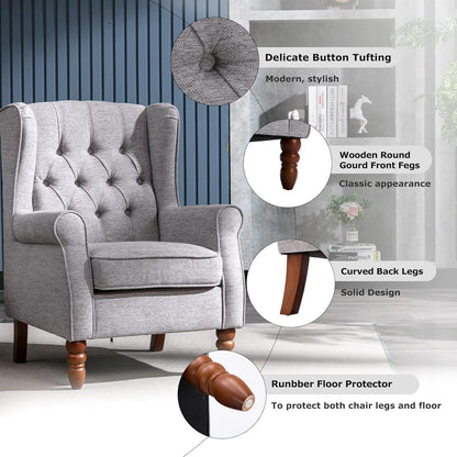 Thick Upholstered Button Tufted Wingback Armchair B226