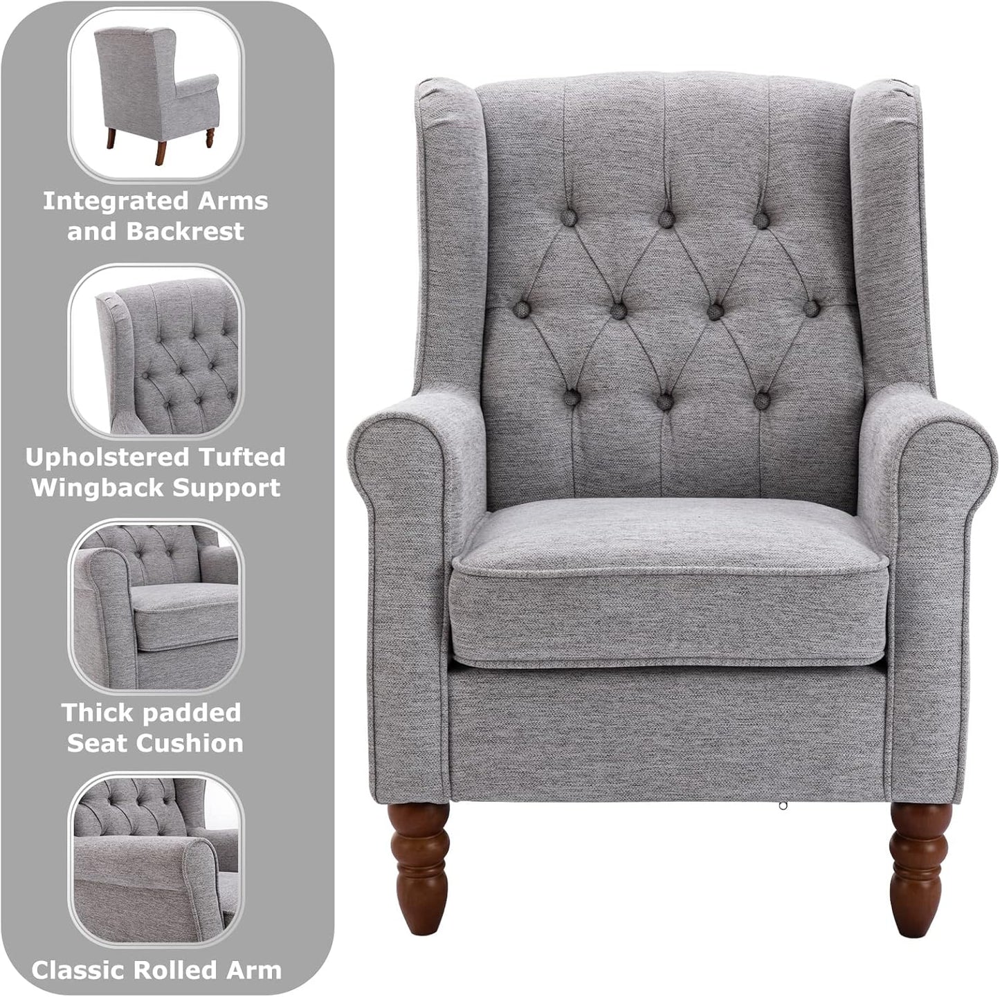 Thick Upholstered Button Tufted Wingback Armchair B226