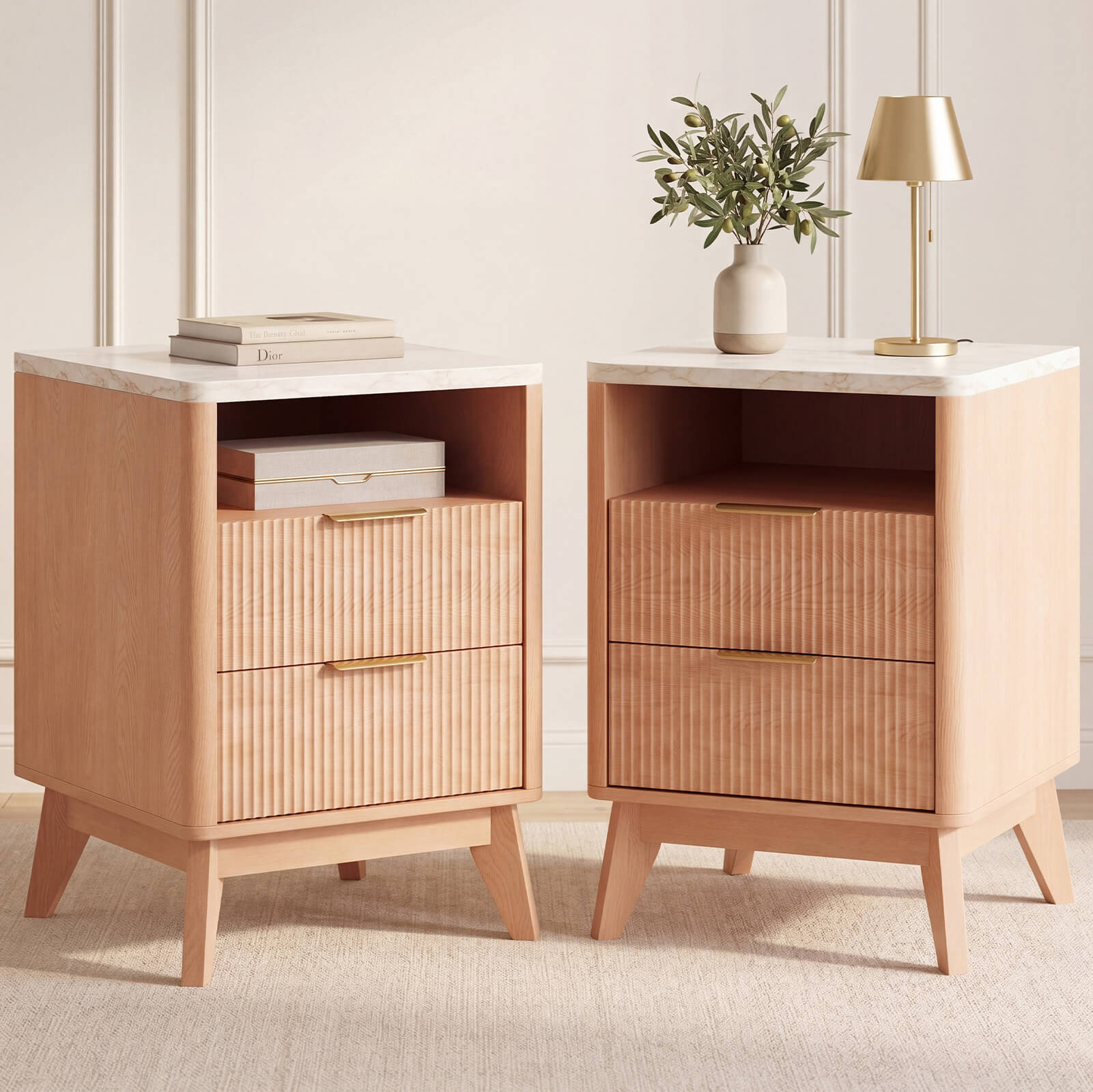 StockMAX Nightstand with AC Outlets – Mid-Century Design
