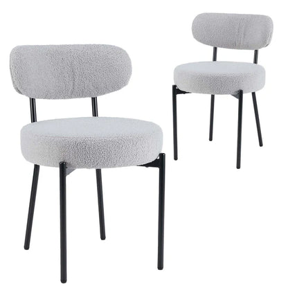 White Boucle Dining Chair with Curved Backrest 6209