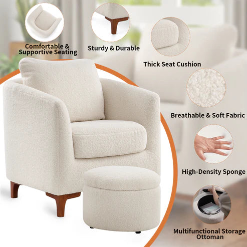 Sherpa Accent Chair with Storage Ottoman Set H26