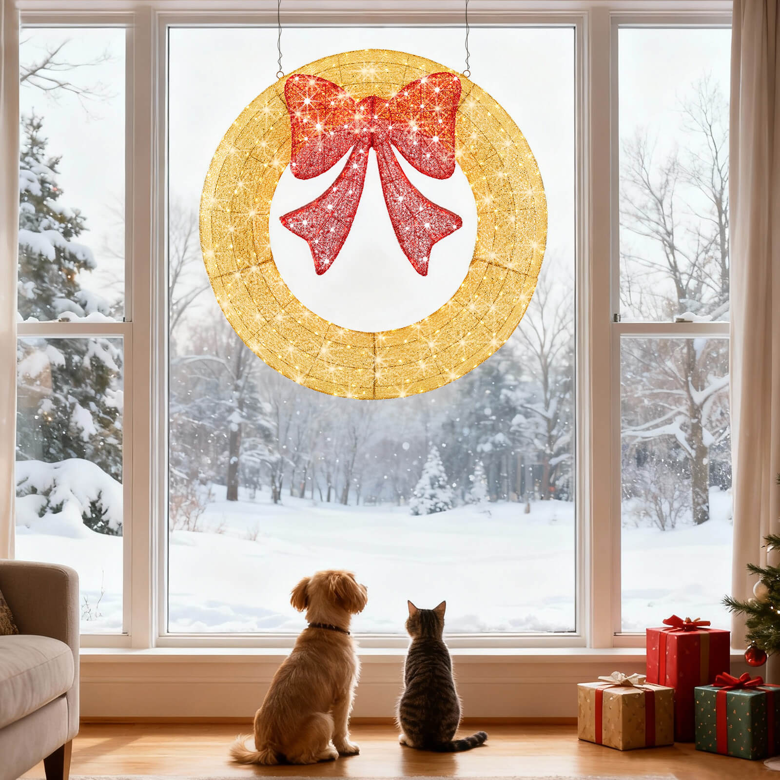 StockMAX Illuminated Christmas Wreath - Outdoor Holiday Decor with Remote