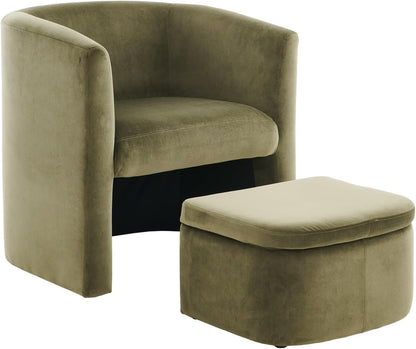 Upholstered Sherpa Barrel Accent Chair with Storage Ottoman H72