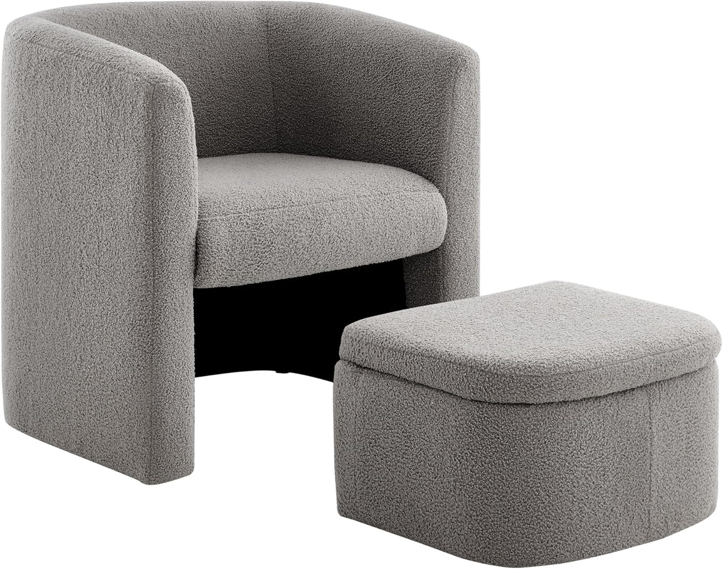 Upholstered Sherpa Barrel Accent Chair with Storage Ottoman H72