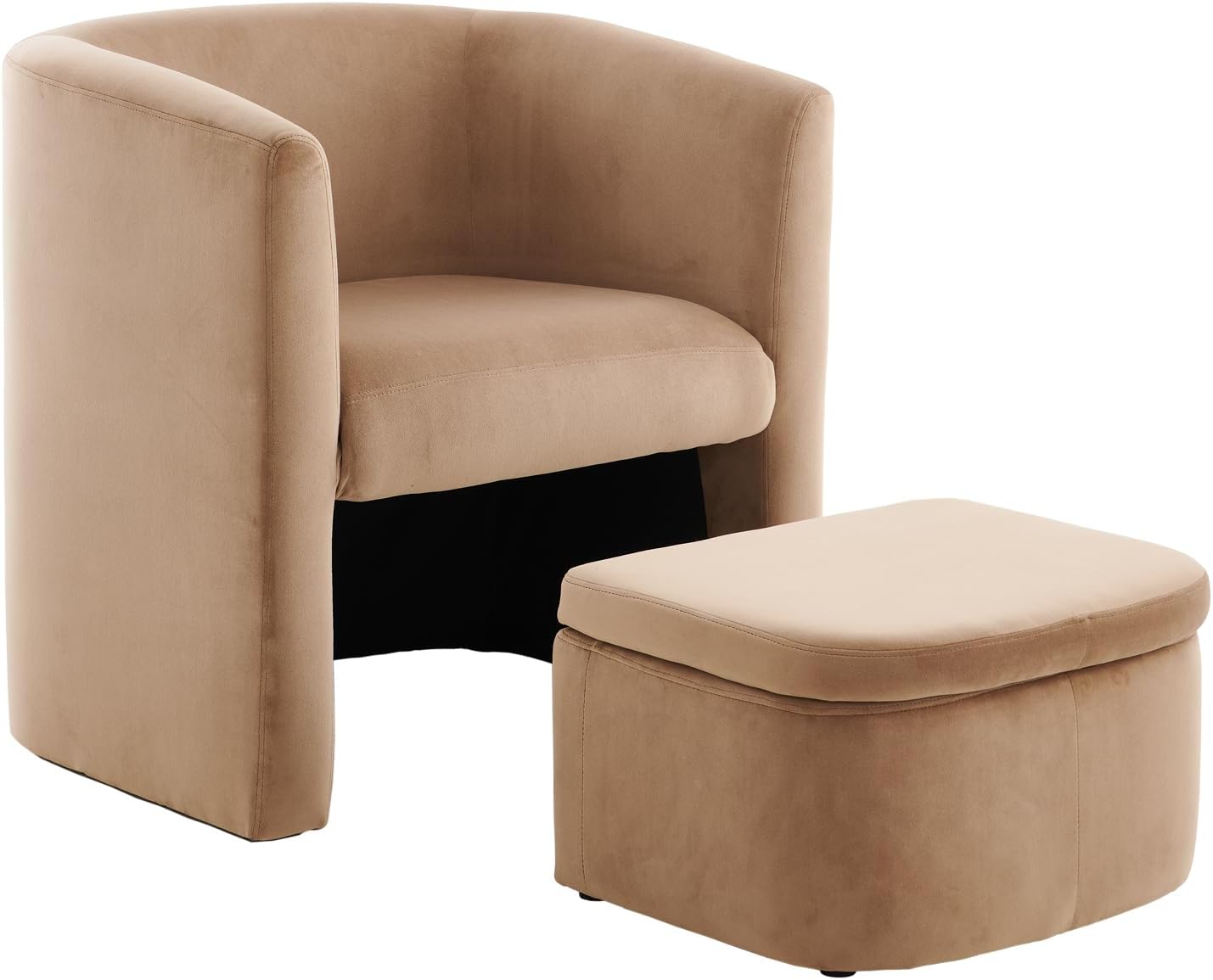 Upholstered Sherpa Barrel Accent Chair with Storage Ottoman H72