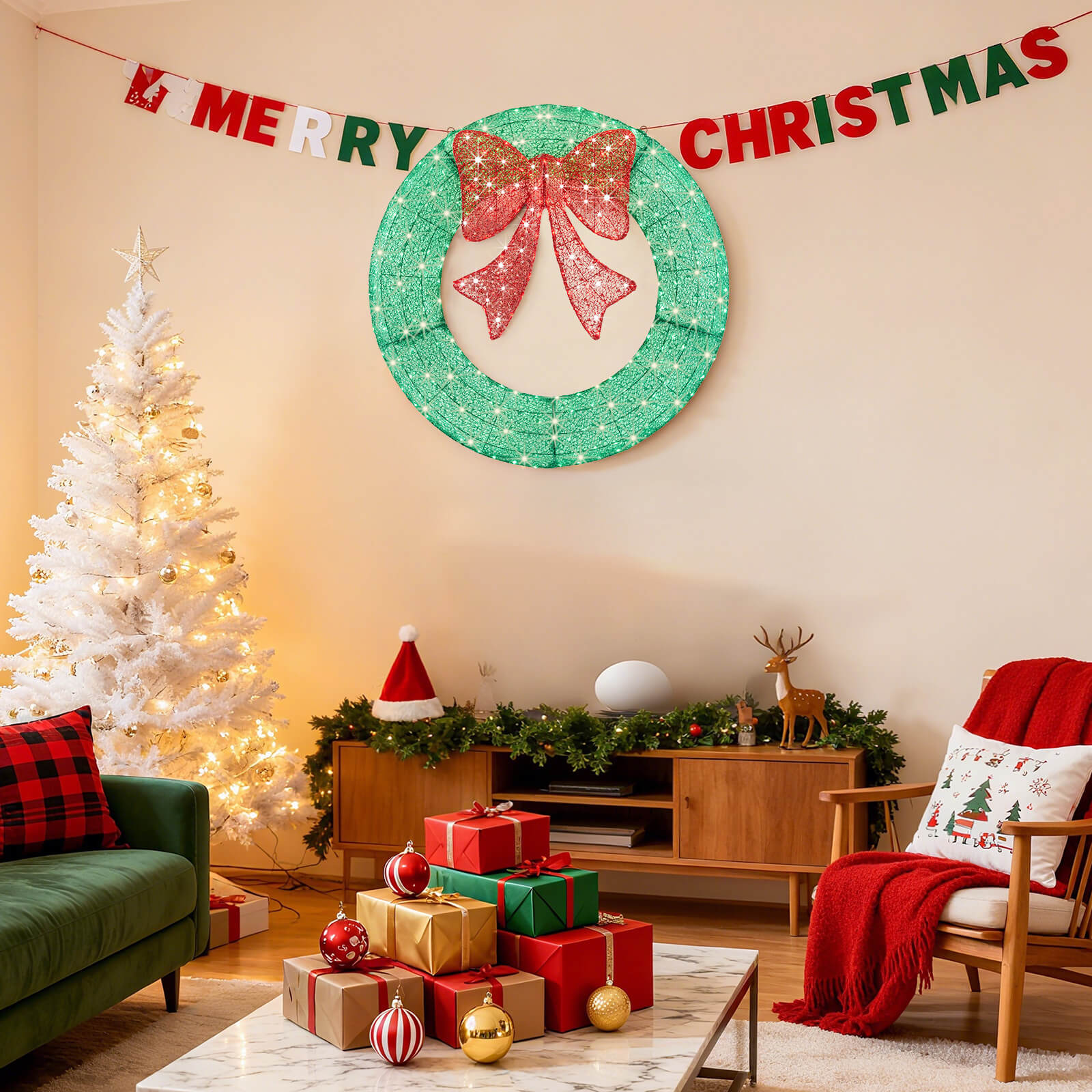 StockMAX Illuminated Christmas Wreath - Outdoor Holiday Decor with Remote