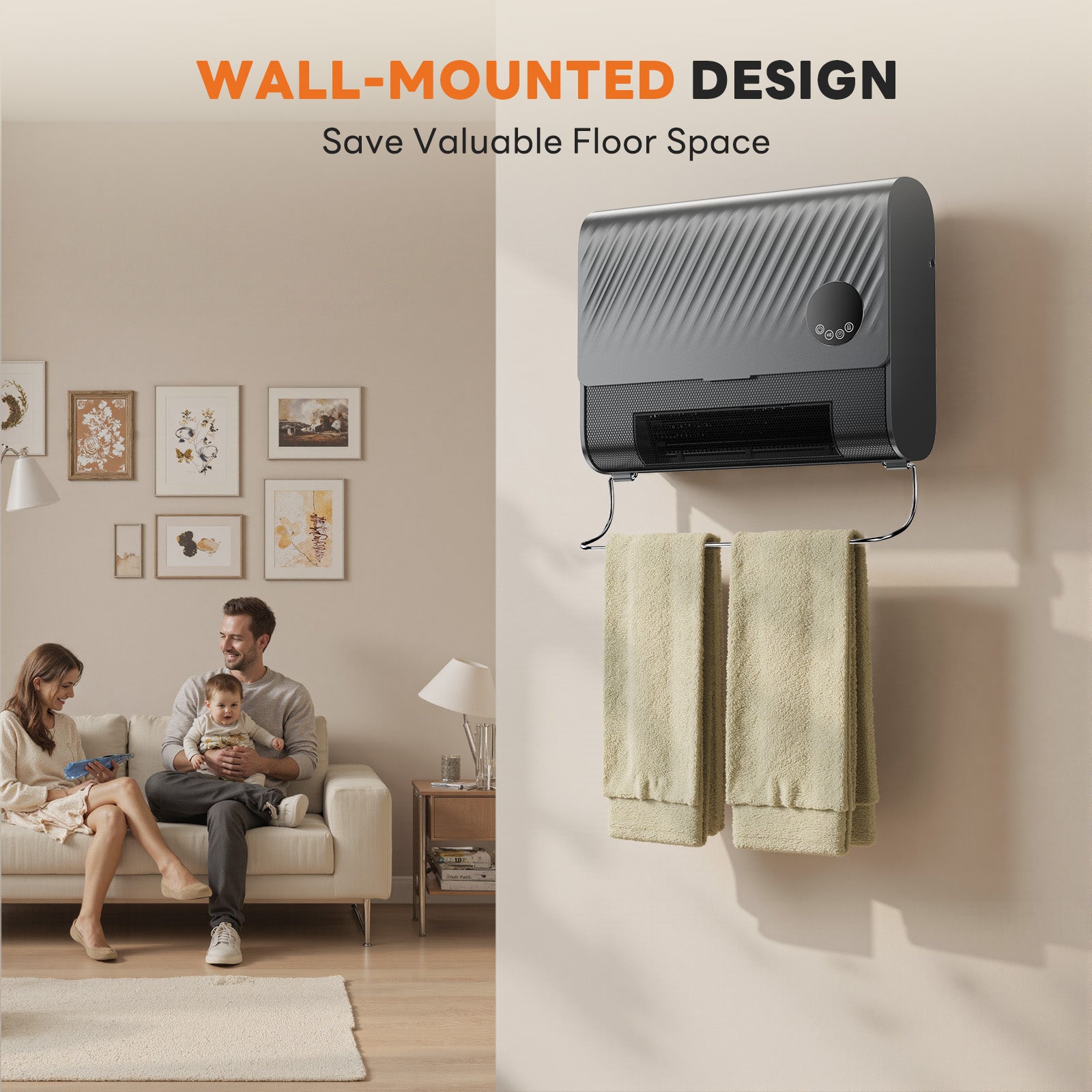 StockMAX Electric Wall Heater 1500W, 12-Hour Timer for Indoor