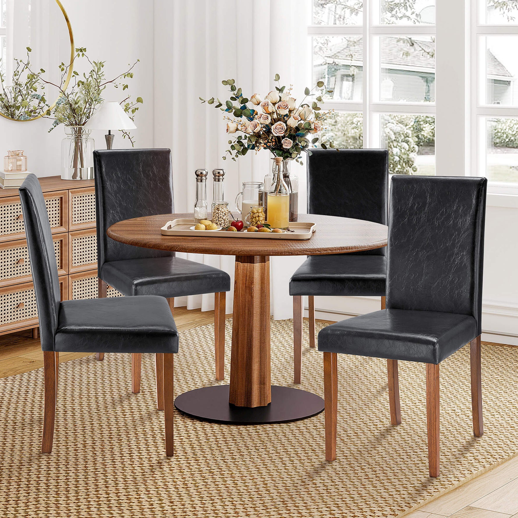 StockMAX High-back Wooden PU Leather Dining Chair-Set of 4