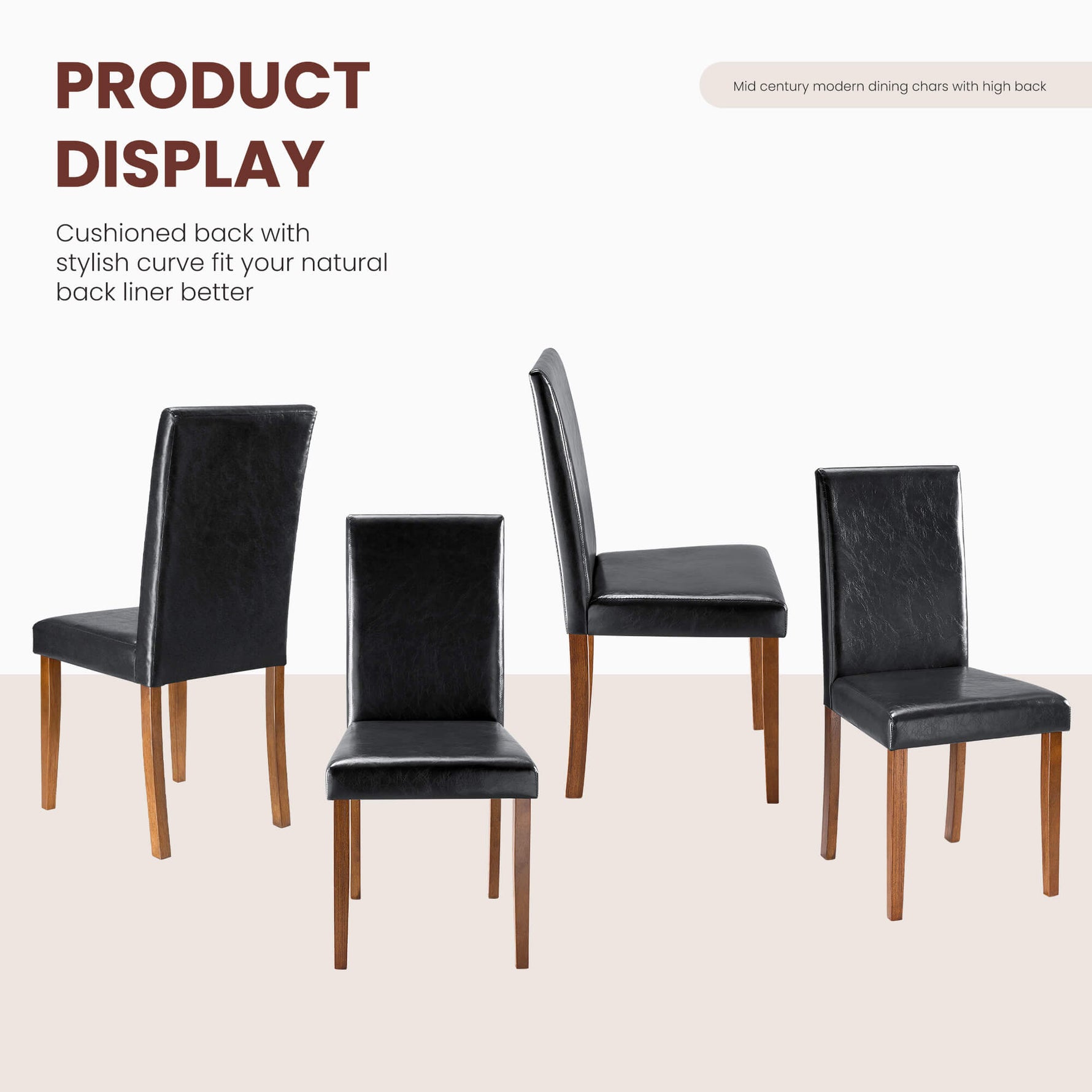 StockMAX High-back Wooden PU Leather Dining Chair-Set of 4