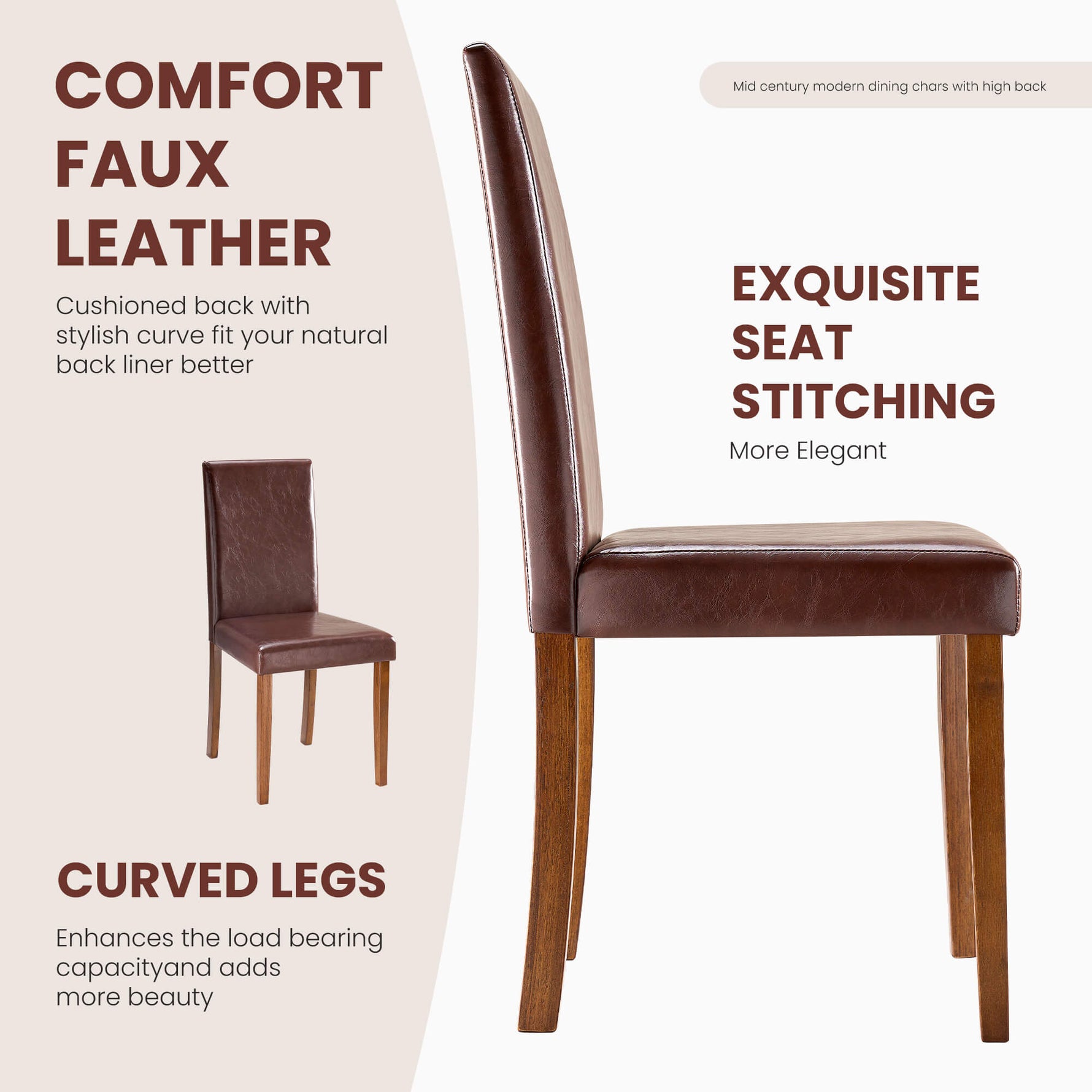 StockMAX High-back Wooden PU Leather Dining Chair-Set of 4