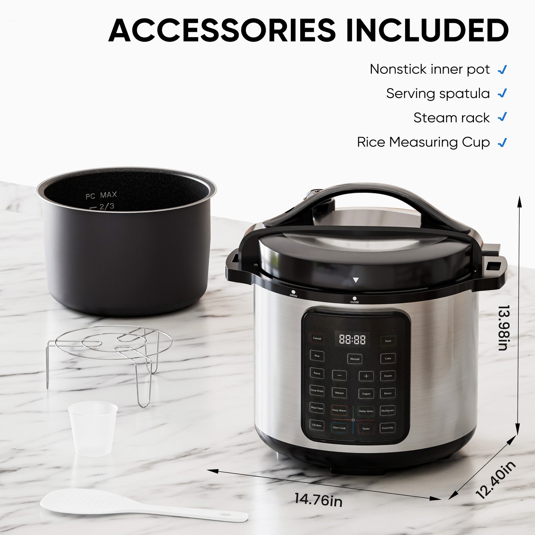 StockMAX 12-in-1 Electric Pressure Cooker with Stainless Steel Pot
