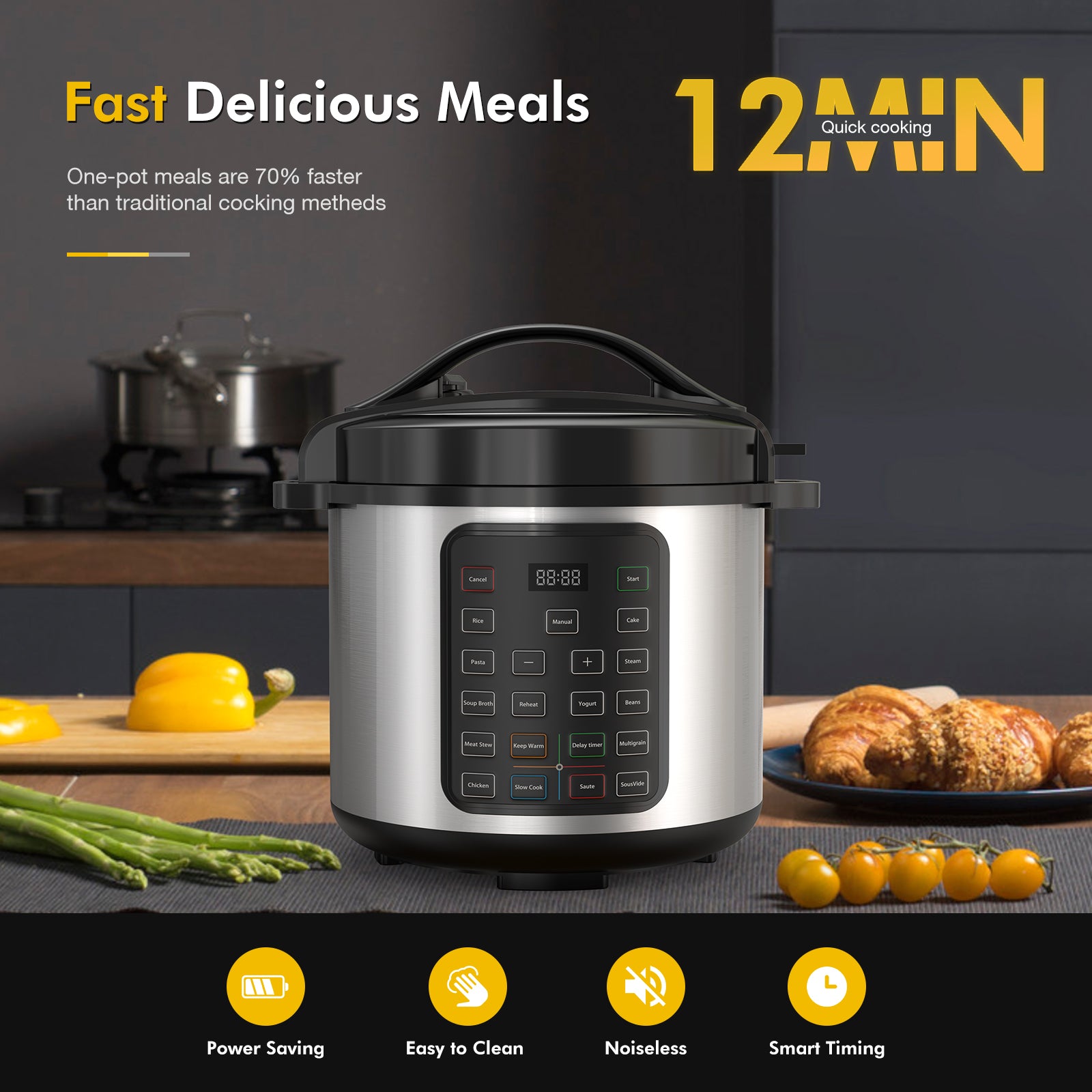 StockMAX 12-in-1 Electric Pressure Cooker with Stainless Steel Pot