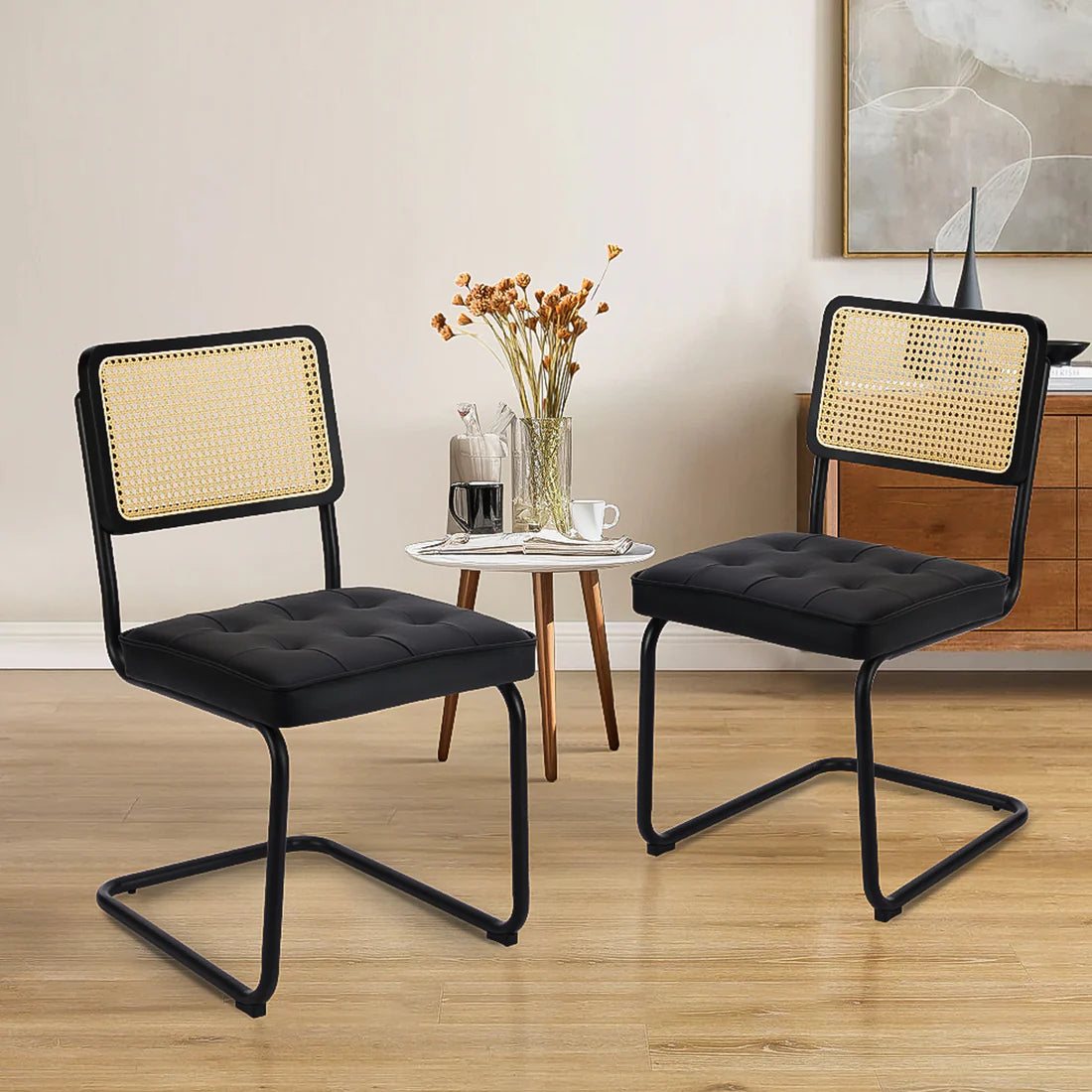 Cane Back Velvet Cantilever Dining Chairs T108