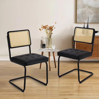 Cane Back Velvet Cantilever Dining Chairs T108