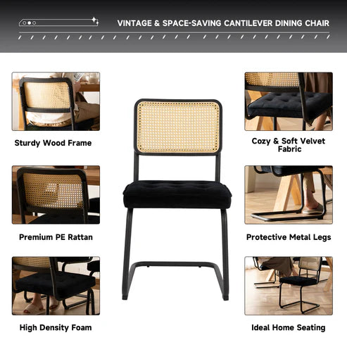 Cane Back Velvet Cantilever Dining Chairs T108