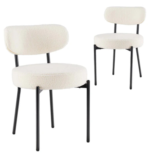 White Boucle Dining Chair with Curved Backrest 6209