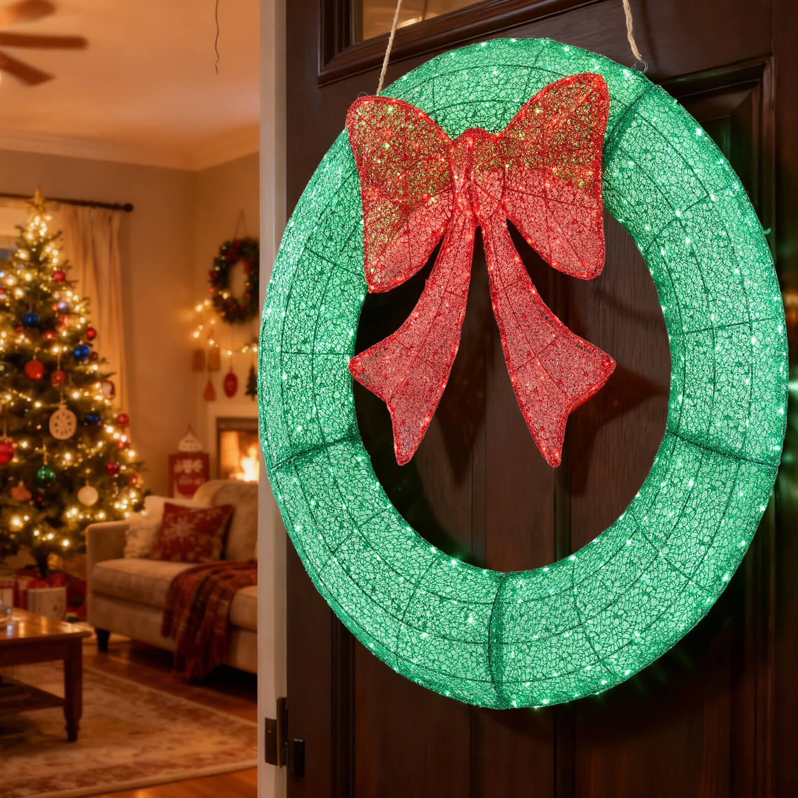 StockMAX Illuminated Christmas Wreath - Outdoor Holiday Decor with Remote